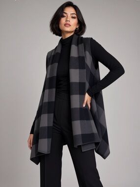 Talie long line wool blend plaid vest